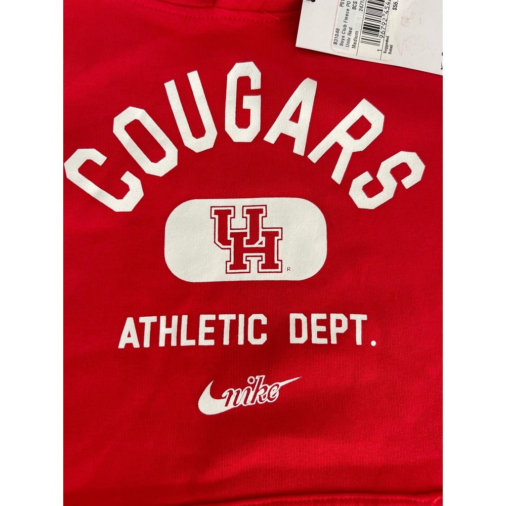 Nike Boys Houston Cougars Hoodie Red Club Fleece Pullover Sweatshirt Medium NEW - Picture 2 of 6